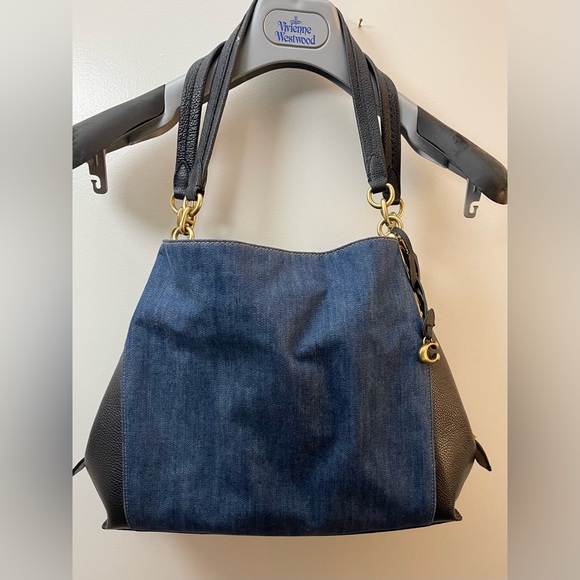 Excellent Denim / Leather Coach Satchel w/ 3 Divided Sections $425 Well Made! - Picture 3 of 11